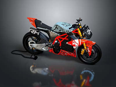 Sporty Red And White Motorcycle With Yellow Forks And Unique Frame Design 3d model