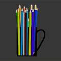 Colorful Wooden Pencils Stored in Black Mug with Assorted Bright Colors