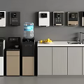 Modern Water Dispensers in Kitchen with Wall Mounted Floor Standing Designs Water Bottle and Fruits