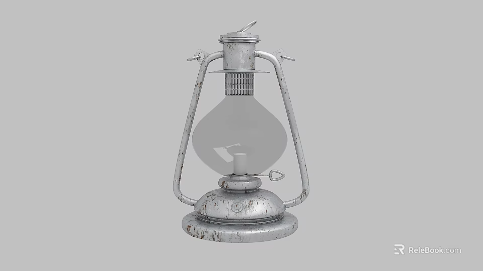 Vintage Metal Kerosene Lamp With Glass Shade And Rustic Base Design 3d model 
