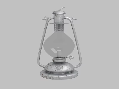 Vintage Metal Kerosene Lamp With Glass Shade And Rustic Base Design 3d model