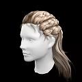 Game and Movie Character White Face Model With Brown Braided Hairstyle On Black Background