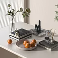 Decorative Ornament Set On White Table With Vase Flowers Books Oranges And Aromatherapy Sticks