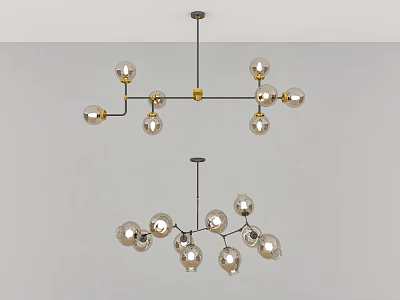 Modern Stylish Chandelier With Glass Globe Light Bulbs And Metal Frame Design 3d model
