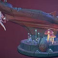 Detailed Cartoon Scene With Glowing Mushrooms Rock Platform And Colorful Fantasy Elements
