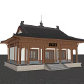 Traditional Chinese Ancient Architecture with Classic Curved Eaves Wooden Columns and Stone Steps