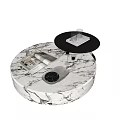 Round Marble Coffee Table With Black Small Table Glassware Magazines And Plate 3d model
