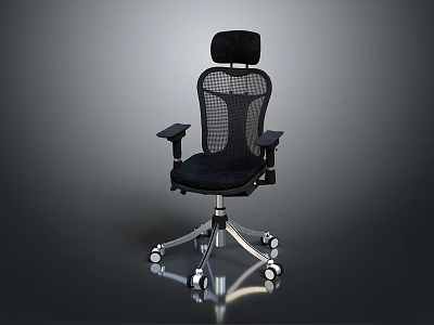 Mesh Back Office Chair with Headrest Armrests Black Seat and Silver Base with Wheels 3d model