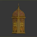 Golden Traditional Lantern With Intricate Carved Patterns And Dome Top Design