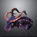 Purple Pink Fantasy Creature With Curved Horns And Spiked Textured Body