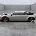 White Sports Car With Gold Wheels Black Hood Sleek Design In Industrial Indoor Space