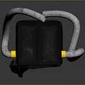 Black Cube Industrial Structure With Yellow Knobs And Silver Flexible Hose On Gray Background 3d model