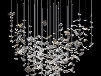 Modern Artistic Chandelier With Hanging Glass Petals And Metallic Suspension Wires 3d model
