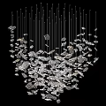 Modern Artistic Chandelier With Hanging Glass Petals And Metallic Suspension Wires