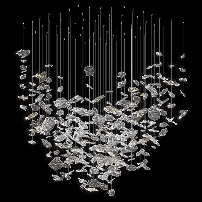 Modern Artistic Chandelier With Hanging Glass Petals And Metallic Suspension Wires 3d model
