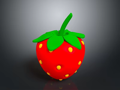 Fresh Red Strawberry With Green Leaves And Yellow Seeds On Dark Background 3d model