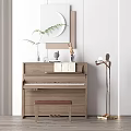 Modern Wooden Piano Interior With Artistic Decorations And Elegant Floor Lamp