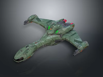 Green Futuristic Spaceship With Detailed Structure For Cosmic Aerospace Exploration Missions 3d model