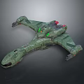 Green Futuristic Spaceship With Detailed Structure For Cosmic Aerospace Exploration Missions