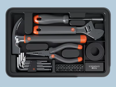 Hardware tools installation tools screwdriver wrench nose pliers claw hammer batch head Allen wrench 3d model