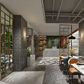 Industrial Style Restaurant Interior Design With Colorful Chairs Dining Tables And Green Plants
