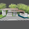 Modern Entrance Gate With Lattice Canopy And Green Trees Surrounding