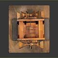 Intricate Wooden Mechanical Model With Rotating Wheels Shelf Components On Wooden Base