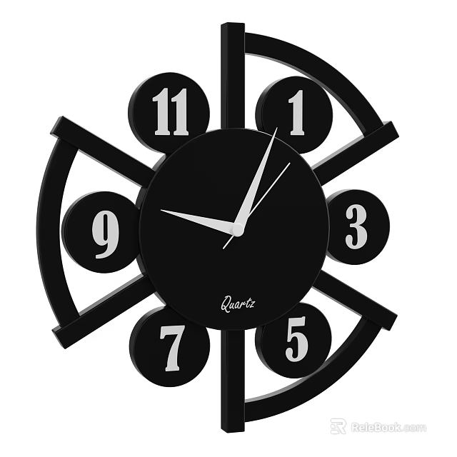 Modern Black Wall Clock With White Numbers And Quartz Movement Design 3d model 