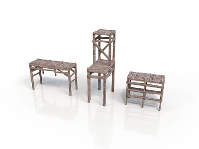 Natural Rustic Wooden Furniture Set With Branch Structure Seating And Tables 3d model