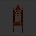 Red Gothic Style Wooden Chair With Intricate Carved Backrest Design