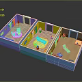 Cartoon Scenario With Colorful Multi Room Model And Playful Furniture Like Bed Sofa Chair