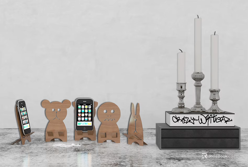 Wooden Animal Shaped Phone Holders And Decorative Candle Holders For Home Living 3d model 