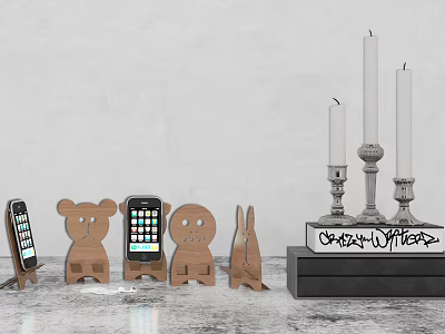 Wooden Animal Shaped Phone Holders And Decorative Candle Holders For Home Living 3d model