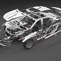 Car Exploded View With Internal Components Frame Structure And Design 3d model