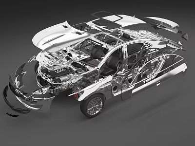 Dissecting car disassembly car car decomposition decomposition car explosion car car parts 3d model