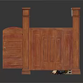 Wooden Architectural Gateway Structure With Arched Design Open Door And Top Lamp