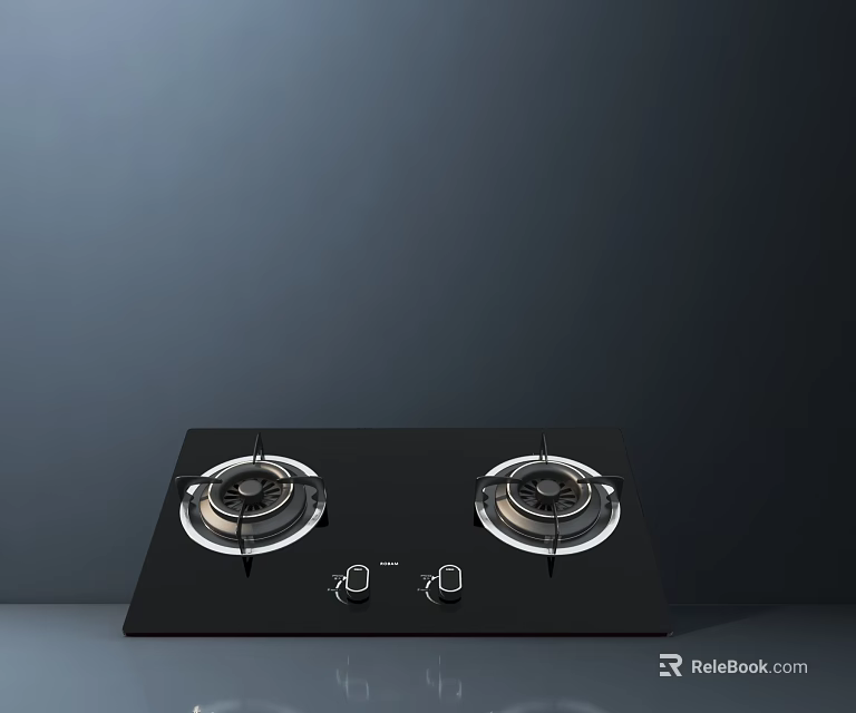 Black Gas Stove With Two Burners And Control Knobs For Modern Kitchen 3d model 