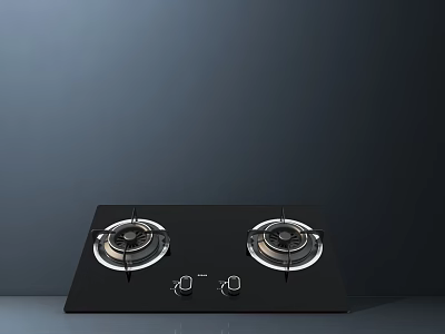 Black Gas Stove With Two Burners And Control Knobs For Modern Kitchen 3d model