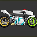 Futuristic White Motorcycle With Red Light Blue Green Accents Yellow Green Rims and Sleek Design