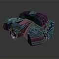 Blue And Pink Woven Decorative Artifact With Intricate Patterns And Textured Design
