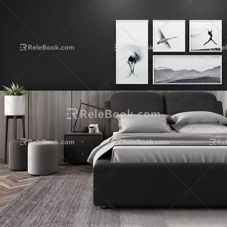 Background double bed 3d model
