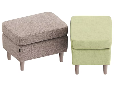 Two Tone Fabric Sofa Stools With Wooden Legs And Simple Design 3d model