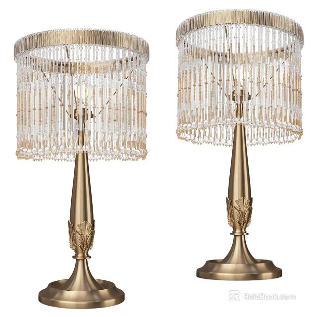 Crystal Table Lamps With Ornate Metal Bases And Beaded Shades 3d model 