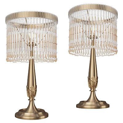 Crystal Table Lamps With Ornate Metal Bases And Beaded Shades 3d model