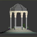 Ornate Gazebo With Columns And Domed Roof On Circular Tiled Platform