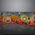 Colorful Handmade Scenic Model With Fruit Elements Trumpet Miniature House And Green Plants
