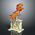 Orange Mechanical Dinosaur Model Standing On White Base With Mechanical Structure 3d model