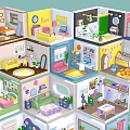Colorful Miniature Interior Scene Models With Various Room Styles And Detailed Designs