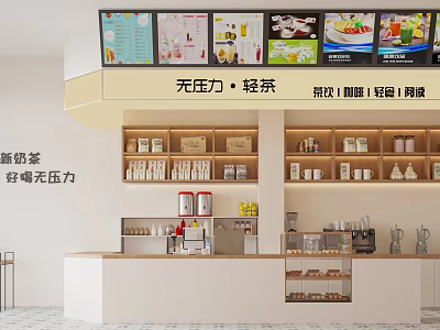Stress-Free Light Original Milk Tea Shop With Menu Board Shelves Counter And Relaxing Vibe 3d model