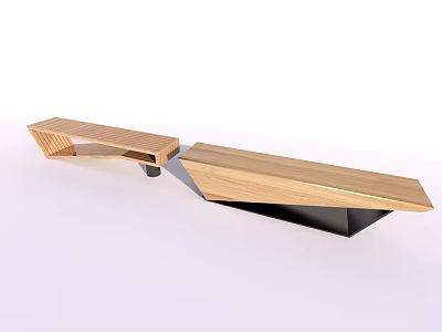 Modern Outdoor Landscape Seat With Wooden Slats And Geometric Design Structure 3d model